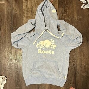 Light blue Roots hoodie.